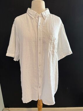 Weatherproof Vintage Men's White Short-Sleeve Casual Button-Down Linen Shirt XL
